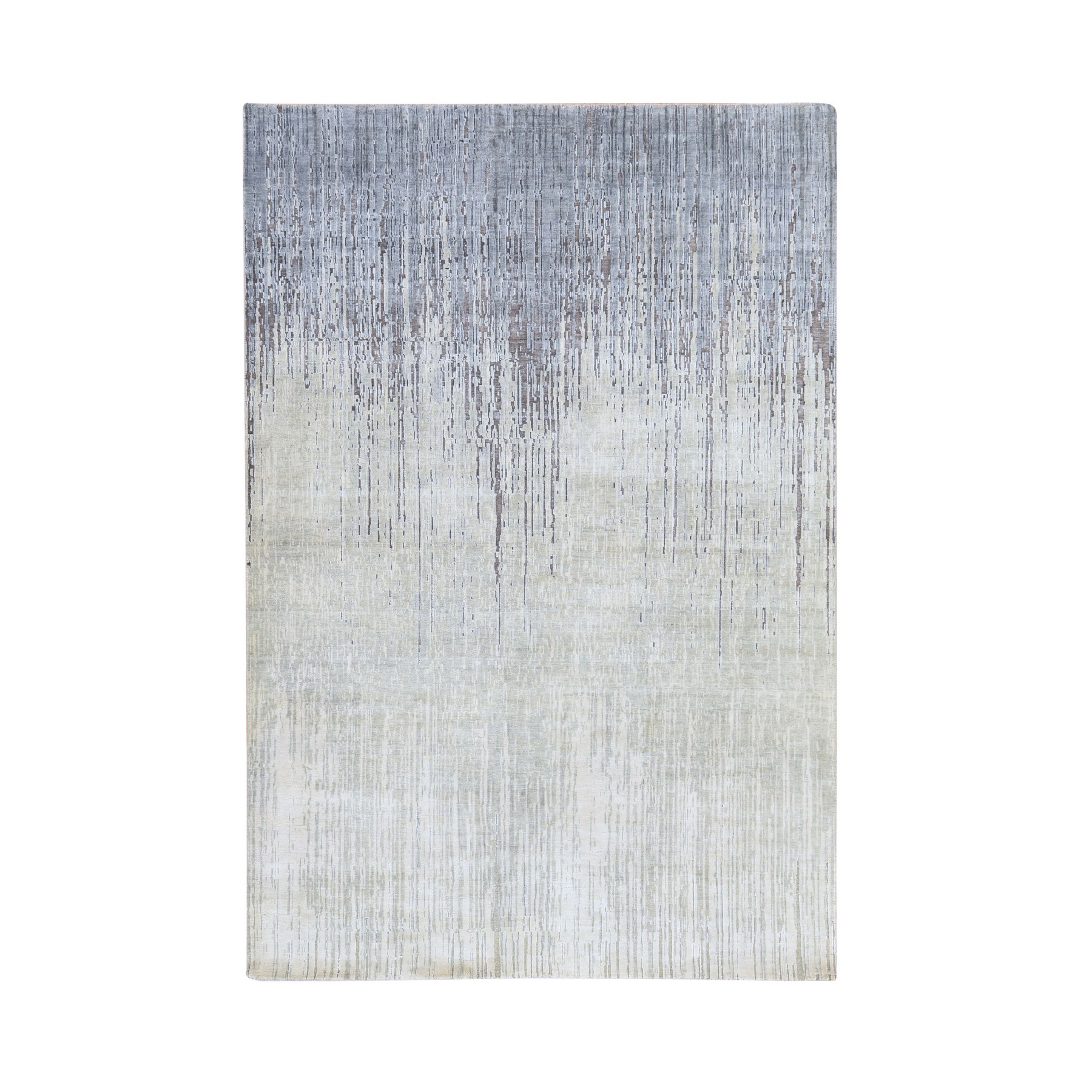6'x8'10" Shades of Gray, Vertical Ombre Design, Pure Silk, Hand Knotted, Oriental Rug 